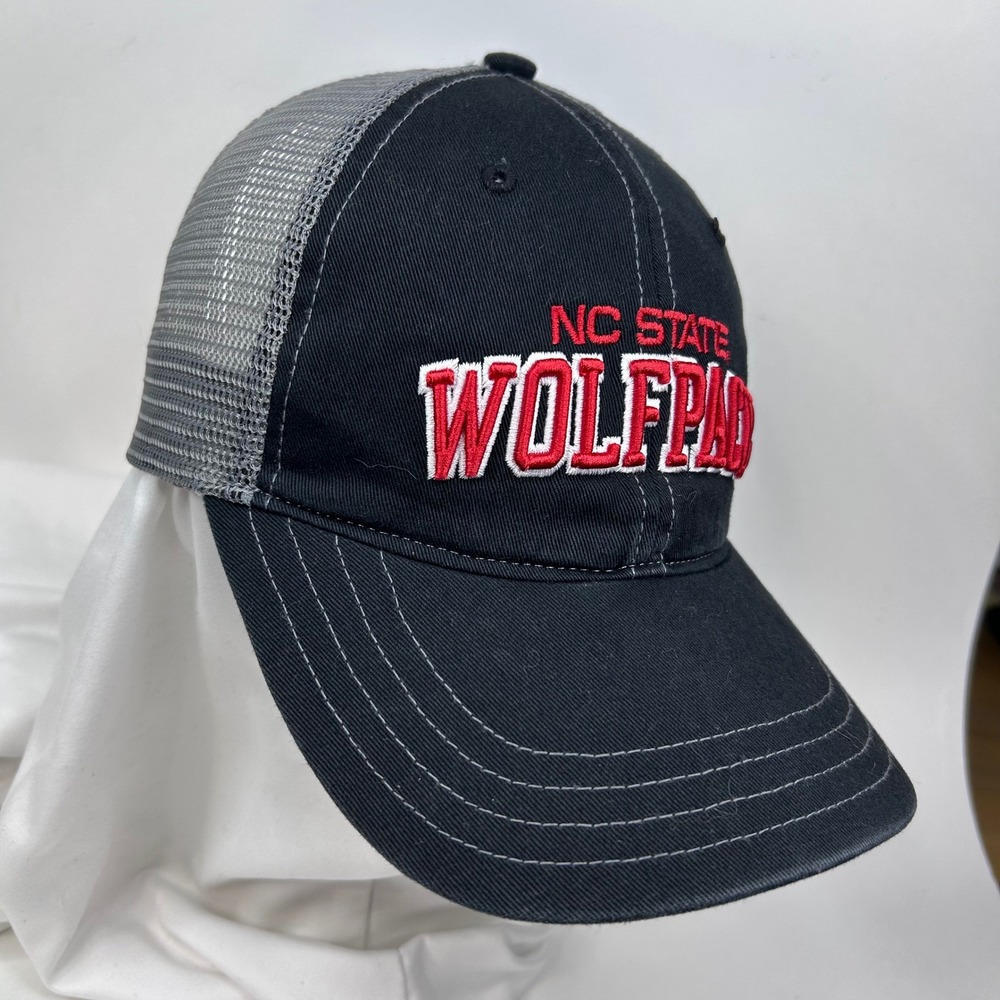 NC STATE WOLFPACK Trucker Hat Black Grey Snapback Mens Adjustable